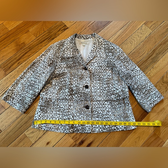 Pendleton Animal Cat Print Linen Blend Coat Blazer Jacket Brown/White Women Sz L - Picture 14 of 16
